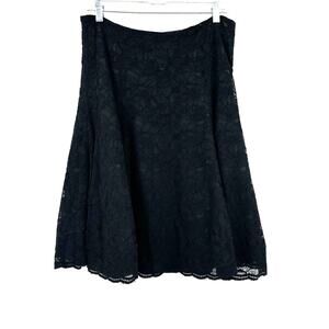 Halogen Size 10 Skirt Black Layered Lacey Crocheted Midi Flare Basic Casual Work
